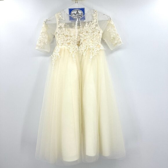Flower Girl Lace Tulle Ivory Full Length Gown Toddler 5 - Picture 4 of 7
